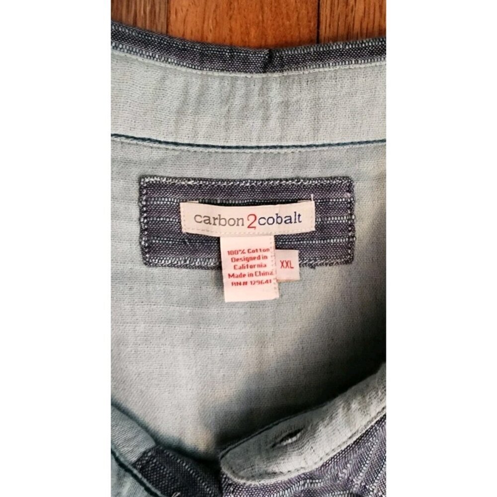 Carbon2Cobalt Shirt XXL 2XL Grey Long Sleeve Button Chambray Double Stripe - Picture 4 of 6